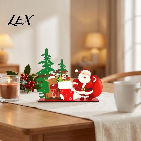 Holiday Party Table Decorations Wooden Christmas Ornaments, Tabletop Decoration with Santa Claus Snowman Elk Office Desk Accessories Designs for Home