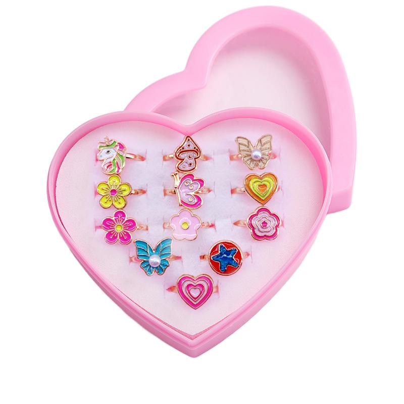 12/36PCS Metal Adjustable Rings with Box Cute Gifts for Woman Makeup Cartoon Jewelry Alloy Ring Dress Up Accessories TMZ