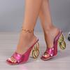 Evropské a americké jednobarevné pantofle na vysokém podpatku pro dámské venkovní nošení 2024 letní nové modely se snadno kombinují hranatá špička temperamentní sexy