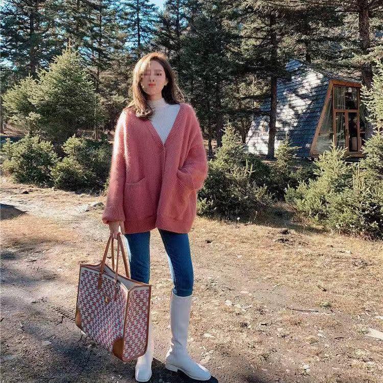 2025 Herbst/Winter Damen Verdickter Nerzpelz Koreanischer Stil Gestrickte Strickjacke