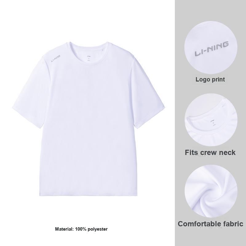 Li-Ning Fashion Versatile Solid Color Round Neck Pullover Short Sleeve T-Shirt Men Tops White ATSW623-2