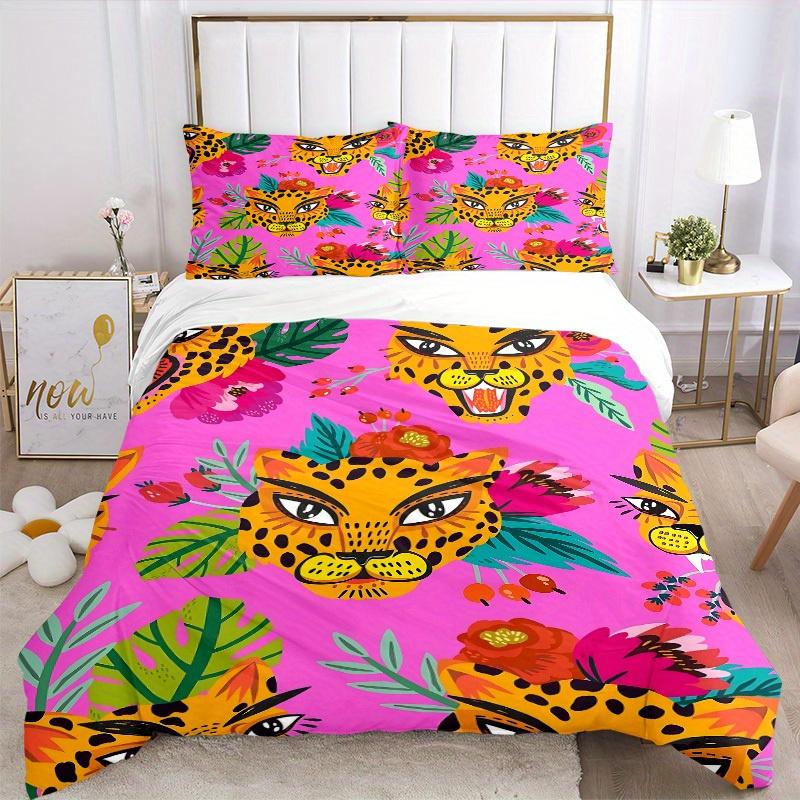 3-teiliges Bettwäsche-Set mit Jaguar-Print, Geeignet für Schlafzimmerdekoration, (Enthält 1 Bettbezug und 2 Kissenbezüge, Steppdecke nicht enthalten) yy250822186