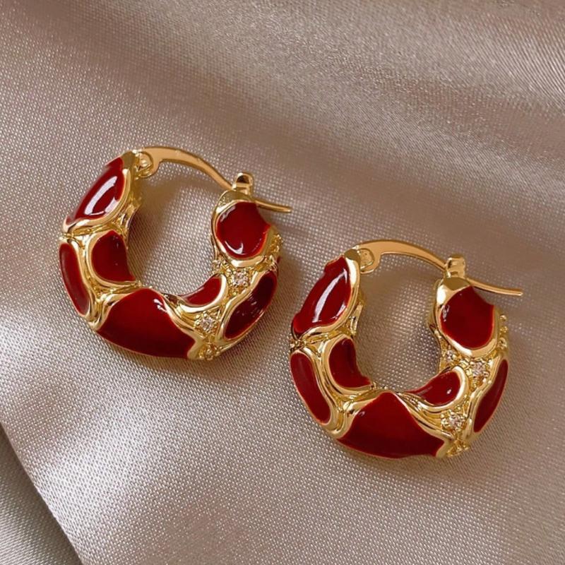 1 Pair Luxury Vintage Enamel U-Shape Leopard Print Earrings, Suitable for Women Everyday and Festive Occasions