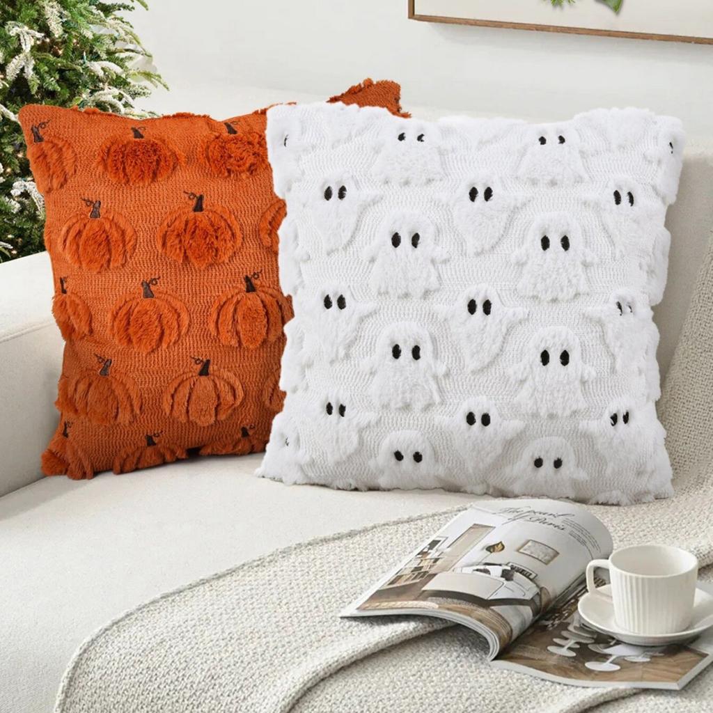 Plush Pillowcase With Pumpkin  Embroidery Halloween Decoration