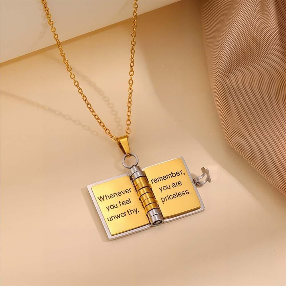 Stainless Steel Opening Book Pendant Titanium Steel Girls Text Locket  Collarbone Chain