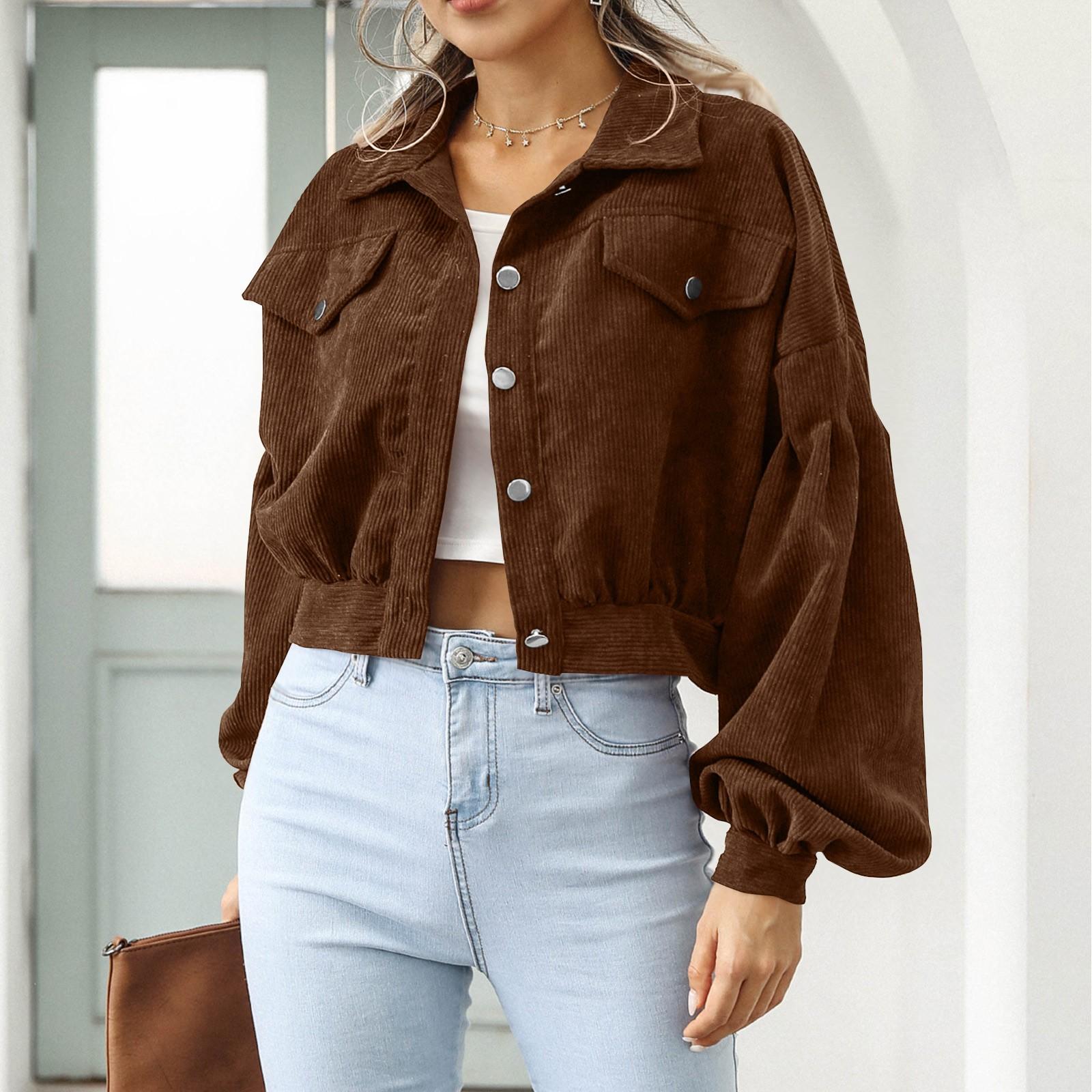 

Женская осенне-зимняя повседневная куртка с лацканами, однобортное короткое пальто S коричневый