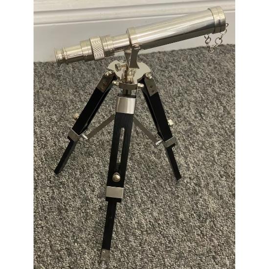 Telescopio marino in ottone massiccio cromato nautico con treppiede in legno