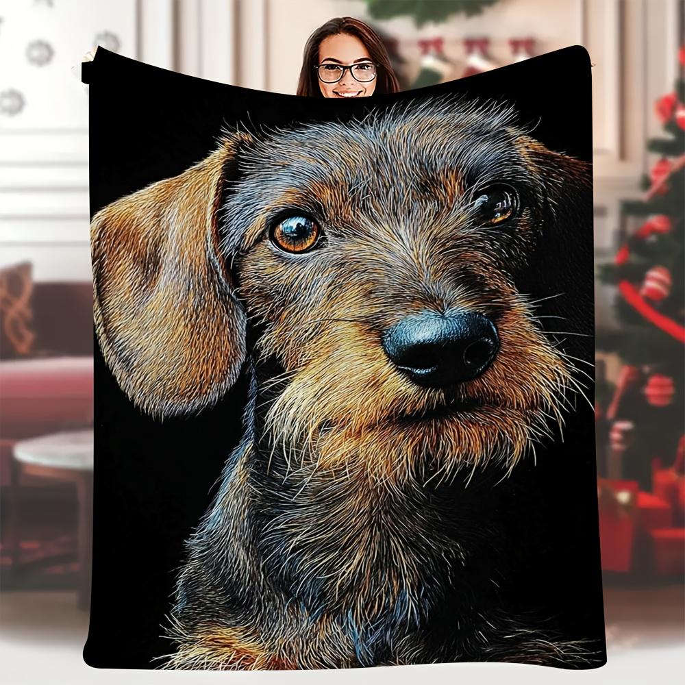 1 Soft Dachshund Blanket - Realistic Wirehaired Dachshund Portrait with Expressive Eyes, All-Season Comfortable Bed Blanket, Sofa Throw, or Travel Com