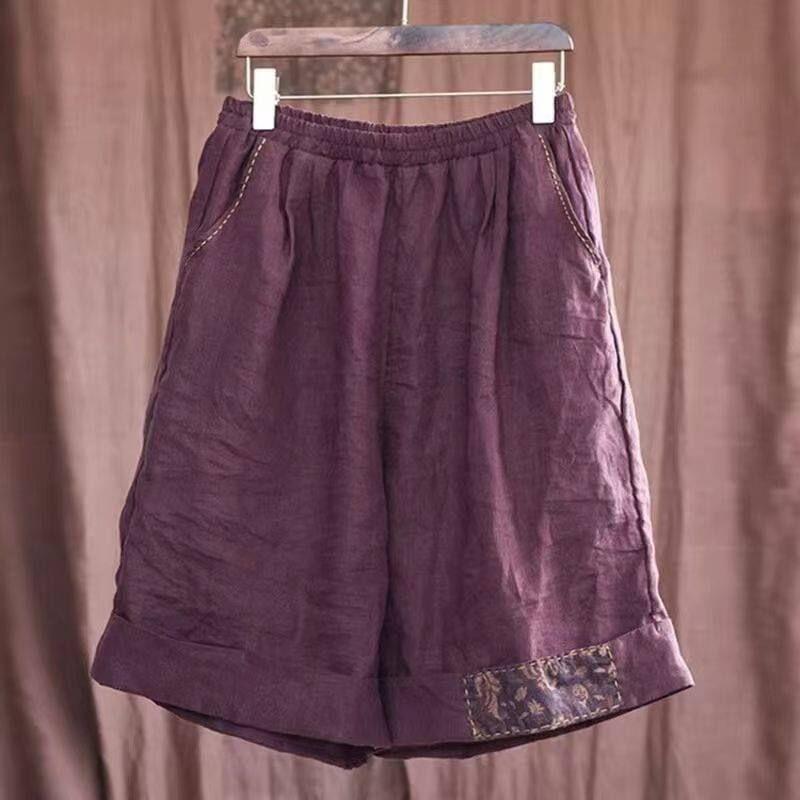 

Export French Tail Goods Leak-Picking Loose Summer Retro Cotton and Linen Women clothes Applique Shorts Casual Pants Slim Straight Pants Purple M