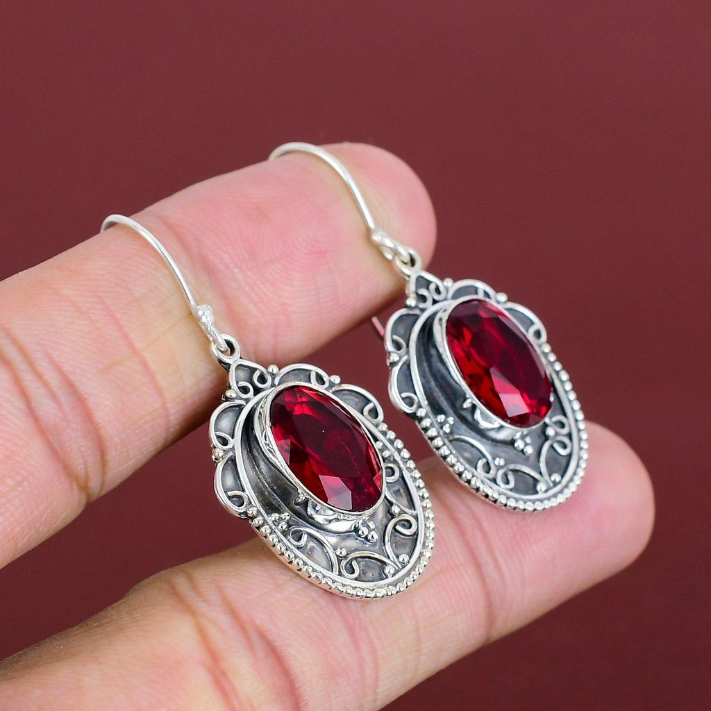 Faceted Mozambique Garnet Earring Gemstone Earrings 925 Sterling Silver Earring Healing Stone Jewelry Handmade Vintage Earring Gifts For Mom