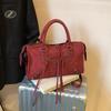Trendsetting Matte Suede Rivet Motorcycle-Style Retro Crossbody Bag 2025: Large Capacity Handbag