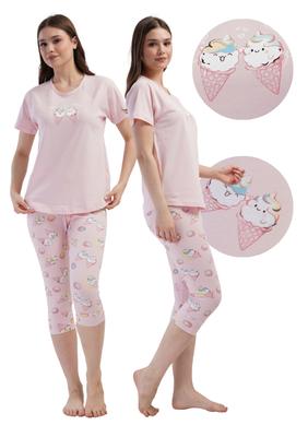 Piżama Damska Bawełniana Z Krótkim Rękawem I 3/4 Legginsy Xxl Vienetta Miła