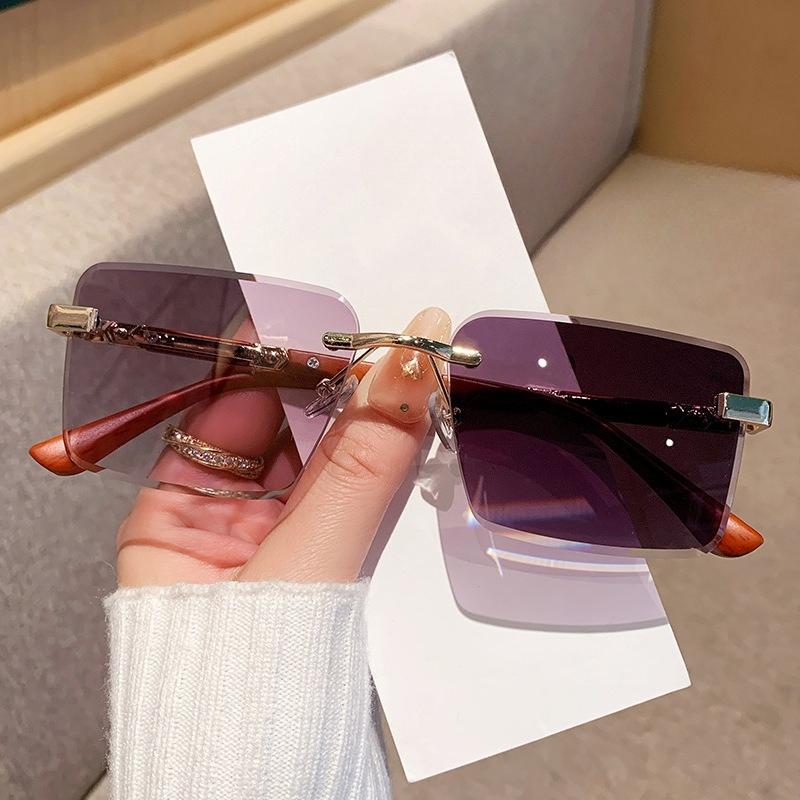 Rimless Cut-Edge Square Photochromic Sunglasses Fashion Sun Glasses with UV400 Protection for Outdoor Daily Wear