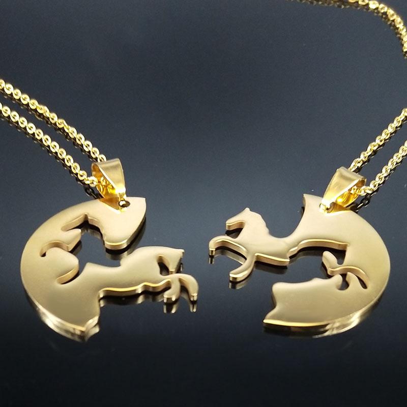 2PCS Horse Stainless Steel Chain Necklace for Women Men Horses Accessories Couple Love Necklace Jewelry Equestrian Gift N725S01