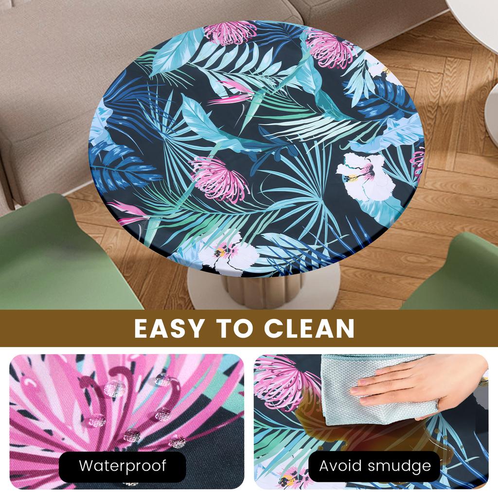 Elastic Round Table Cloth Polyester Waterproof Dining Table Cloth Oil-Proof Kitchen Circle Table Cover for Decor Diameter 100cm