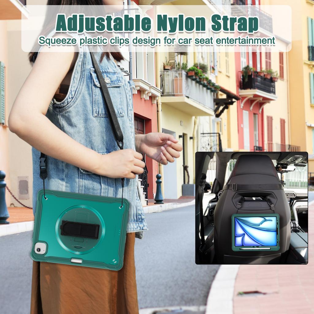 For iPad Air 11 (2025)/(2024)/Air (2022)/(2020)/Pro 11 (2022)/(2021)/(2020)/(2018) Case Kickstand Cover with Strap