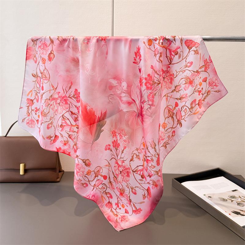 Floral Print Silk Square Scarf Women Neckerchief Female Foulard Headscarf Hijab Bandana Soft Hand Bag Ribbon Decorate Neck Ties