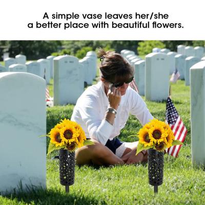 2 Stück Friedhofsvasen mit langem Erdspieß, große Entwässerungslöcher, hohles Design, wetterbeständig, Gedenktag, Friedhof, Blumenhalter, Gartendekoration