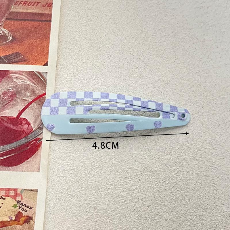 4.8cm Cute Hair Clip with Painted Heart and Plaid Pattern BB Clip Small Hairpin Side Clip Bangs Clip Fine Hair Clip