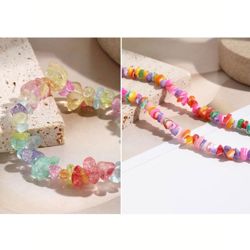 Beaded Choker Necklace Bohemia Colorful Gravel Clavicle Chain Natural Stone Collar Summer Jewelry Gift for Women Girl