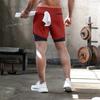Men's Double Layer Color Block Sports Shorts with Hang Towel - Breathable, Solid Color Fitness Running Shorts.