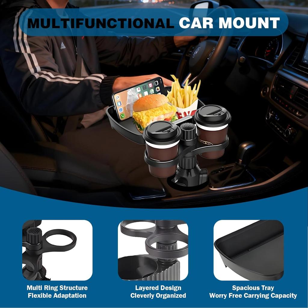Car Cup Holder Extender 360 Degree Rotating Detachable Multifunctional Car Seat Snack Tray Drink Holder For Travel Truck And Road Trip Use