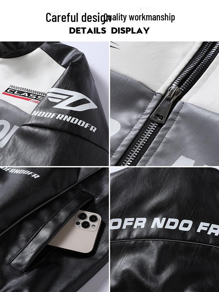 Chaqueta de Cuero de Carreras para Hombre 2025 con Estilo de Color de Contraste: Abrigo estilo Hong Kong