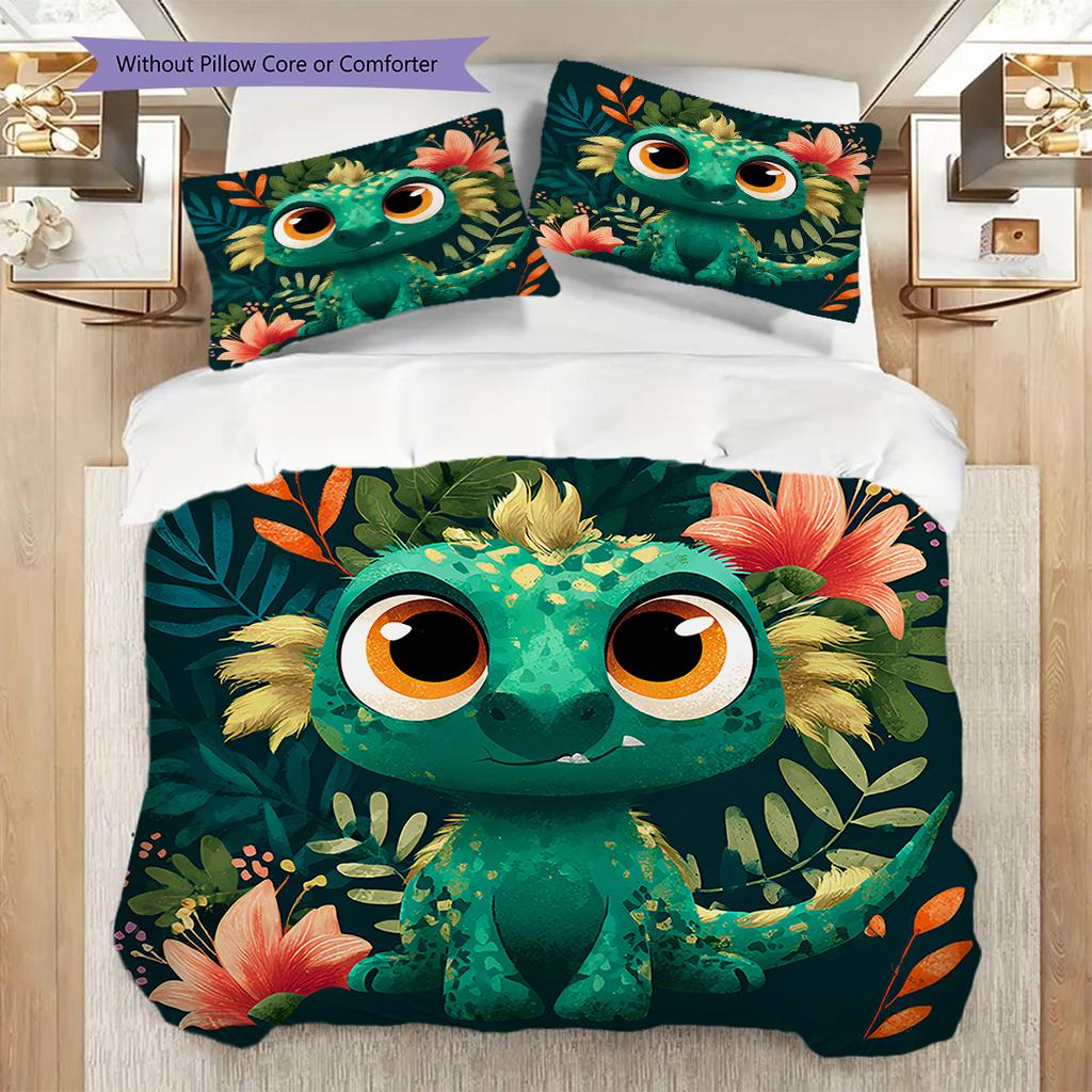 Dinosauriemönster Sängkläder Täcke Set Örngott Kuddfodral Heminredning Födelsedagspresent (1 * påslakan + 2 * örngott, utan kärna)