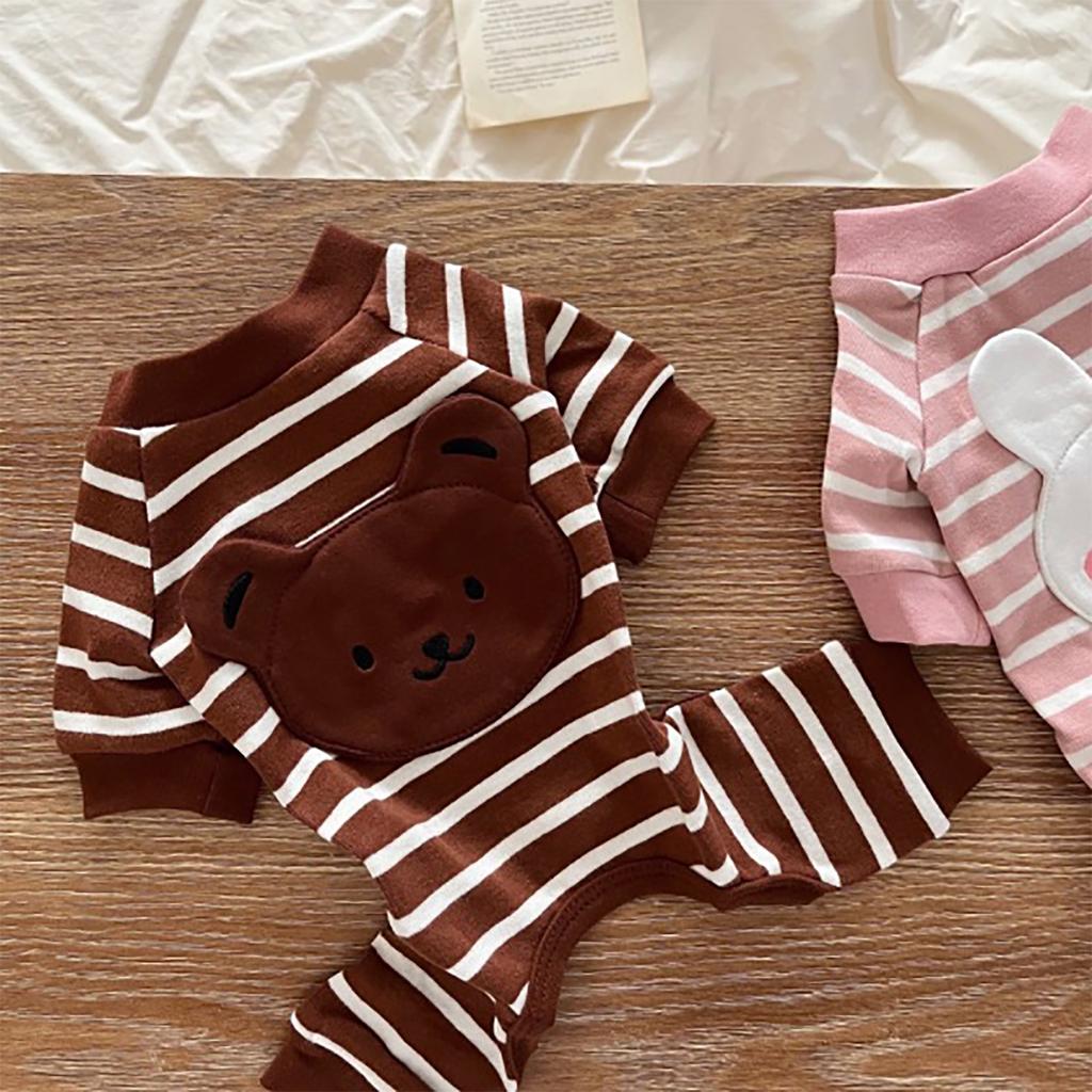 Hunde Pyjama Gestreift Weich Warm Bequem Modisch 4 Beine Haustierkleidung für Teddy Bichon