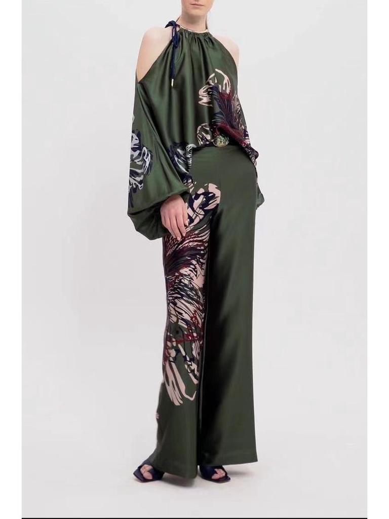 2024 Summer Women's Wide-Leg Long Pants Set - Slimming Casual Two-Piece Outfit