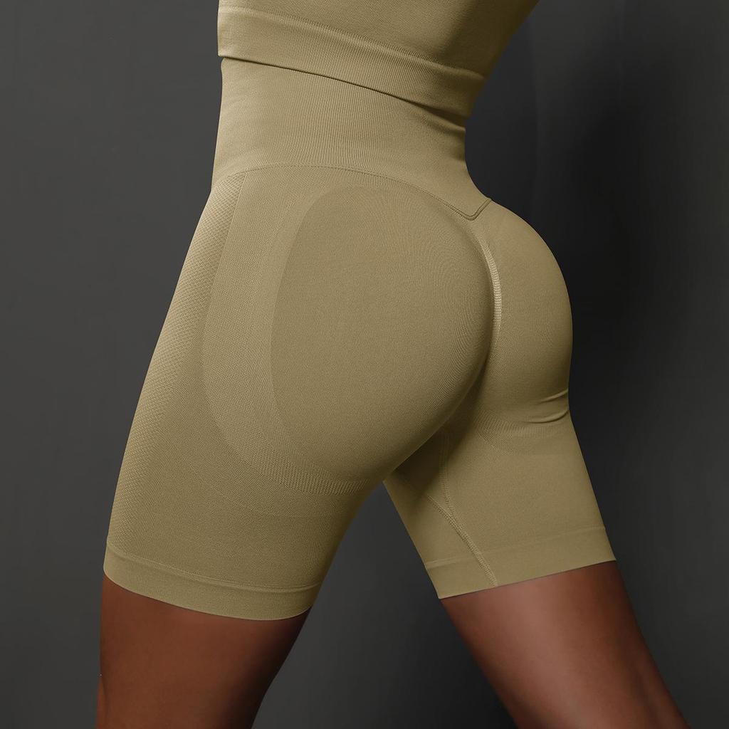 Peach Seamless Tummy Control High Waist Yoga Shorts for Women
