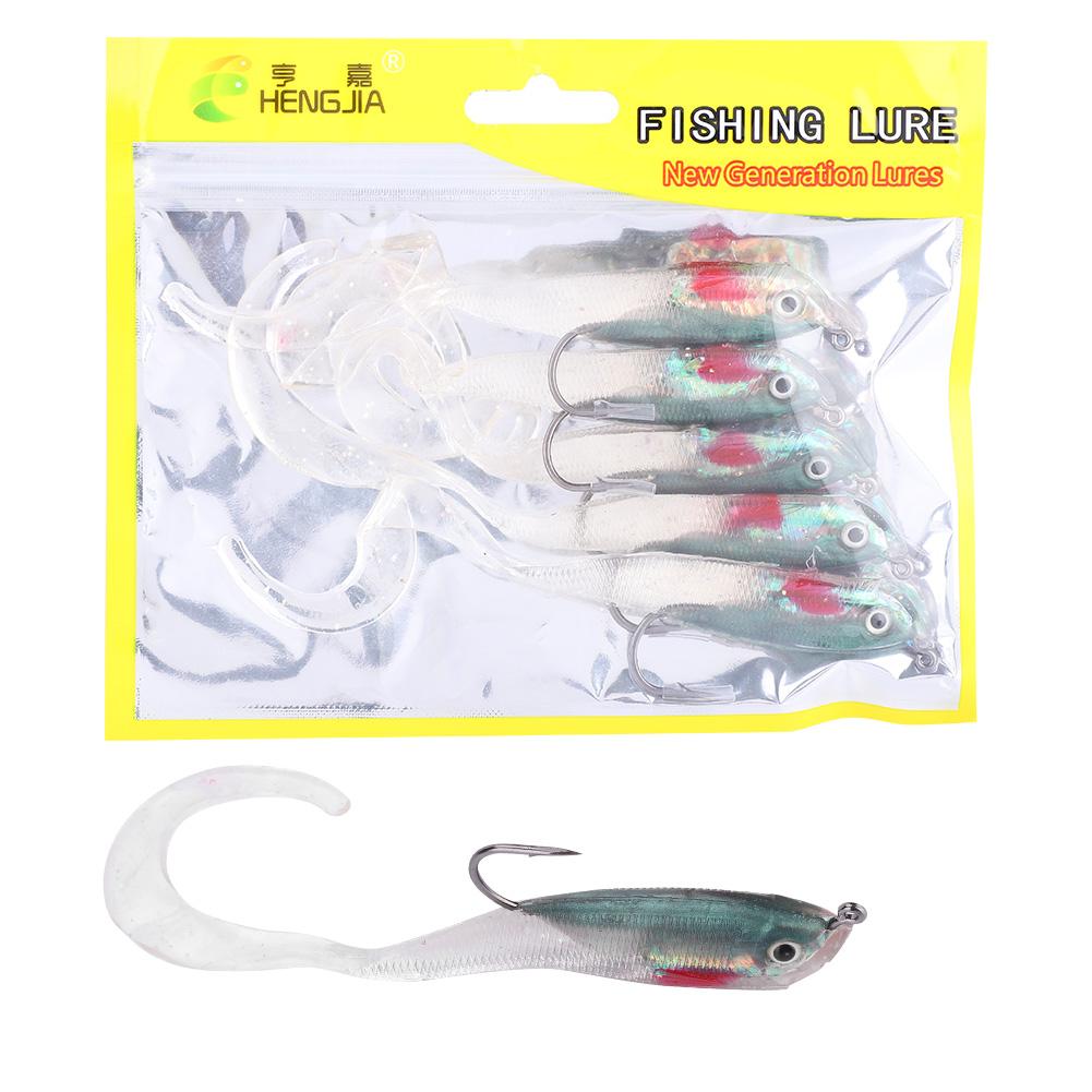 5PCS Fish Lures Artificial Fake Bait Soft Lures Seabass Fishing Tackle with Hook SO0504