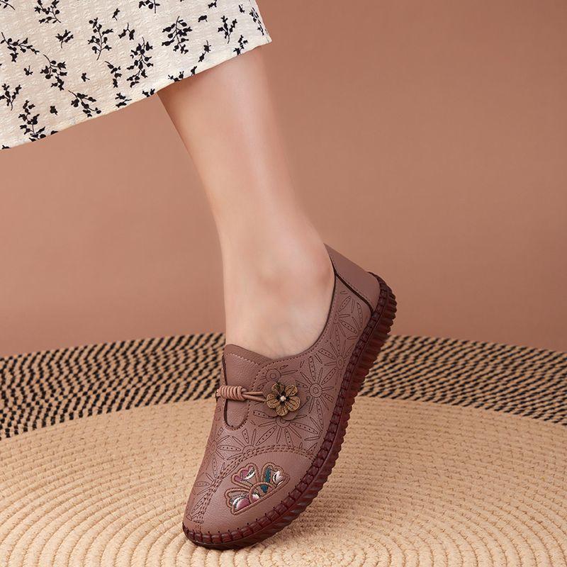 Hy leather mother shoes middle-aged and elderly comfortable soft-soled women's shoes one-pedal single shoes old Beijing casual non-slip flat bottom
