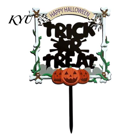 Party Favors for Halloween Cake Topper, Acrylic Castle Bat Skull Cupcake Decoration Party, Decorations Spooky Birthday Insert with Pumpkin Ghost,