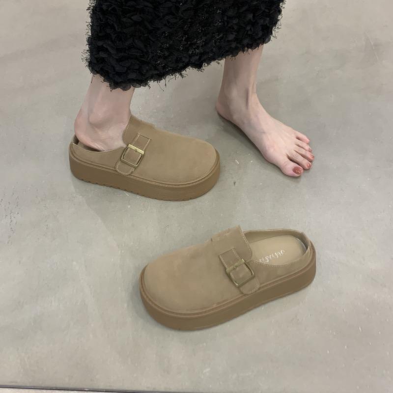 Spring and Autumn Lazy Baotou Half Slippers Women's New Muffin Wear Platform Shoes Boken Pedal