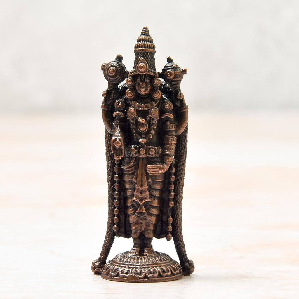 Handmade Copper Balaji Idol | 2.6 Inches | Patina Antique Finish | Lord Venkateswara Murti for Puja & Home Décor