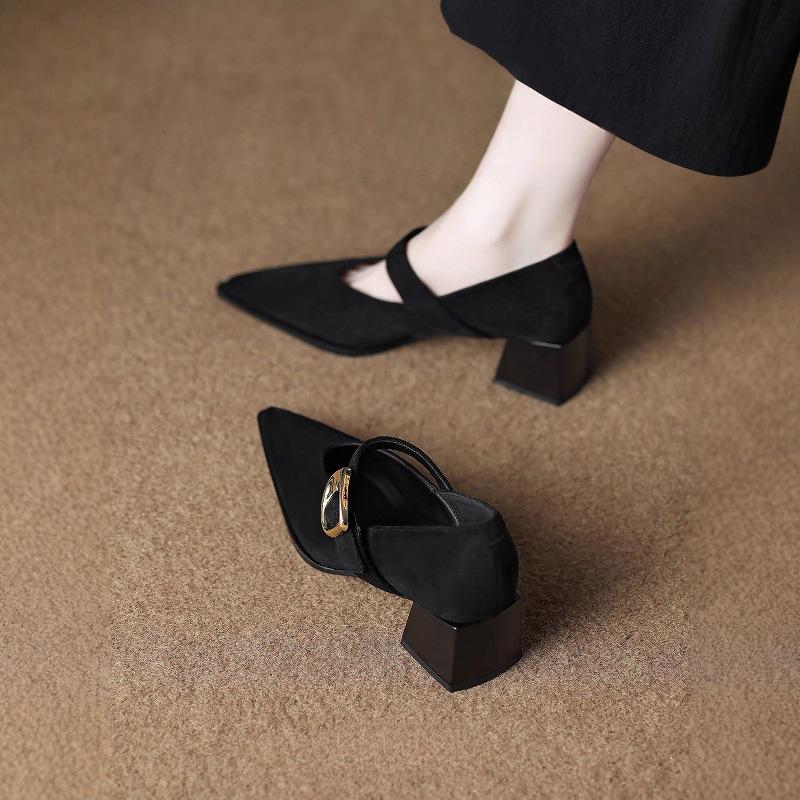 Französische Retro Mary Jane High Heels - Exquisiter Frühling/Herbst 2025 Stil für Damen mit spitzer Zehenpartie, perfekt zu Röcken.
