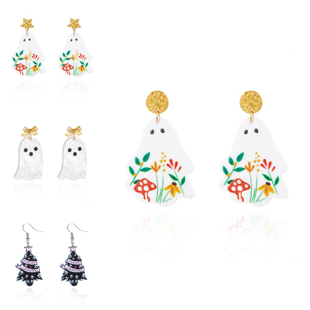 Halloween Ghost Charm Earrings With Cartoon Motif In Acrylic For Female Fashion Accessory