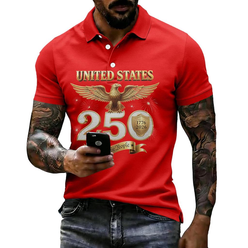 Men's Casual Short Sleeve Polo Shirt with Graphic Print Lightweight Breathable Fabric Classic Fit Comfortable Design for Everyday Wear