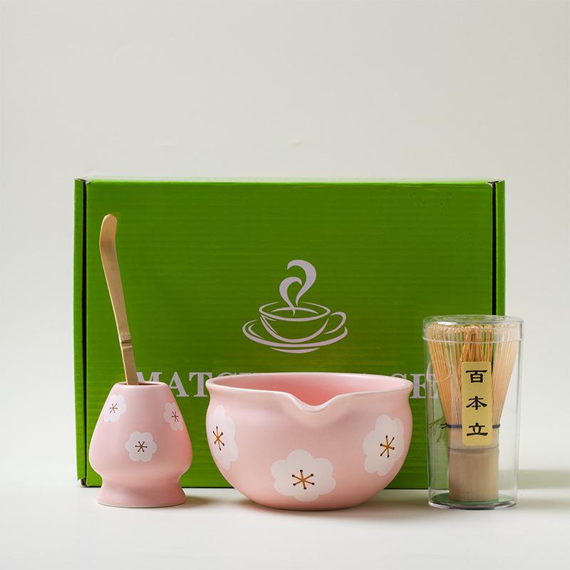 4-7pcs Set Ceramic Matcha Bowl Large Capacity Smooth Matcha Whisk Stand High Temperature Resistant Tea Salad Soup Bowl