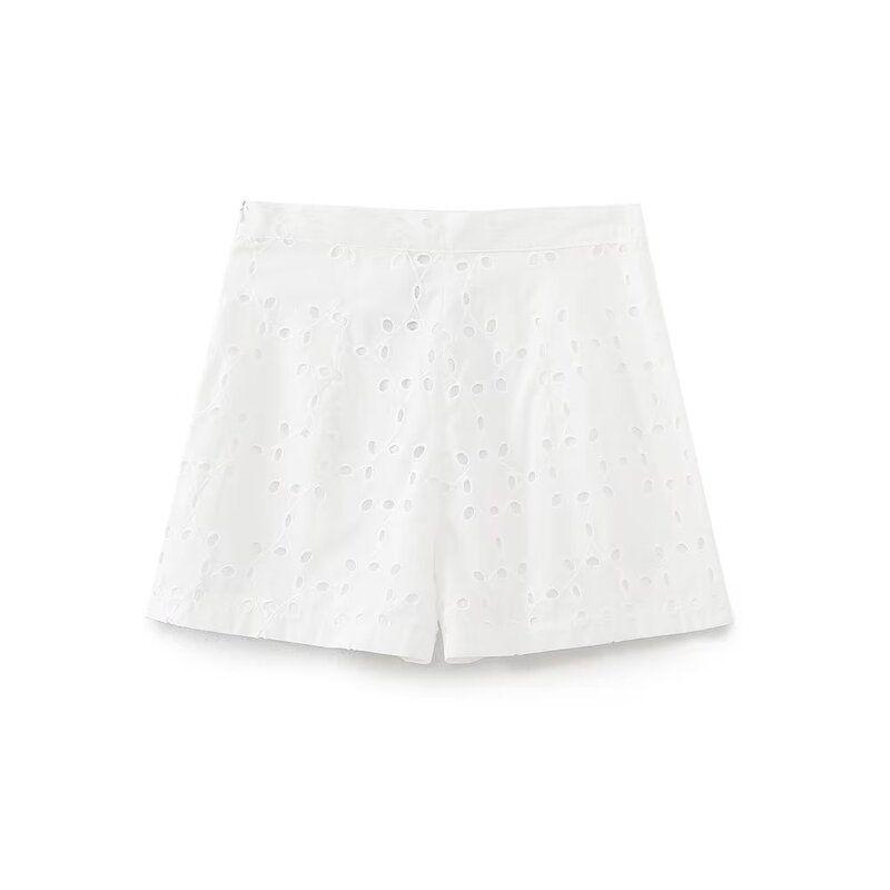 

Fashion Style Summer New Fashion Trendy Female Slim Looking All-Matching Hollow Embroidered High Waist Shorts 4786280 712 White M