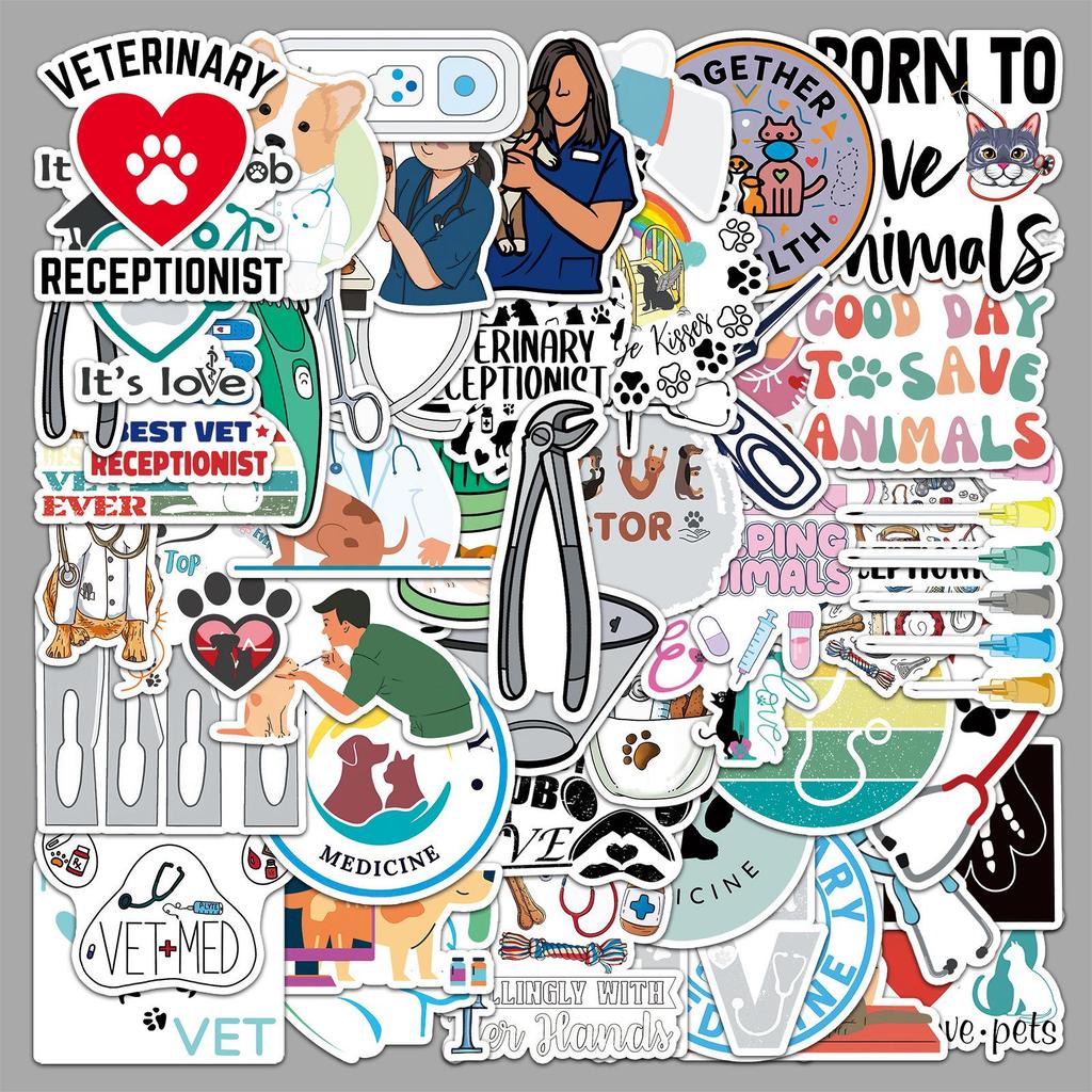 51PCS Veterinary Cartoon Stickers: Pet Doctor Theme for Phone Cases and Suitcases