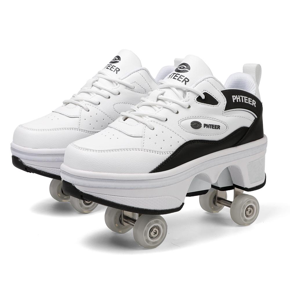 High Top Women's 4 Wheel Roller Shoes Fashionable Unisex With Wheels Dual-purpose Skating Casual Shoes Automatic Pop-up Sneakers