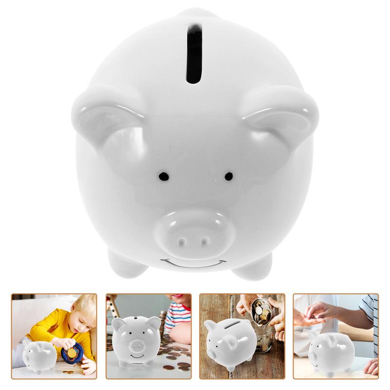 Ceramic Piggy Bank Coin Bank Personalized Money Saving Bank Delicate Nursery Decor (White) Banks To Save Box