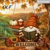 Thanksgiving Holiday Ornament Fall Wooden Sign Door Hanger, 2D Sunflower Pumpkin Gnome Wall Indoor Outdoor Art Plaque, Rustic Farmhouse Autumn Hanging