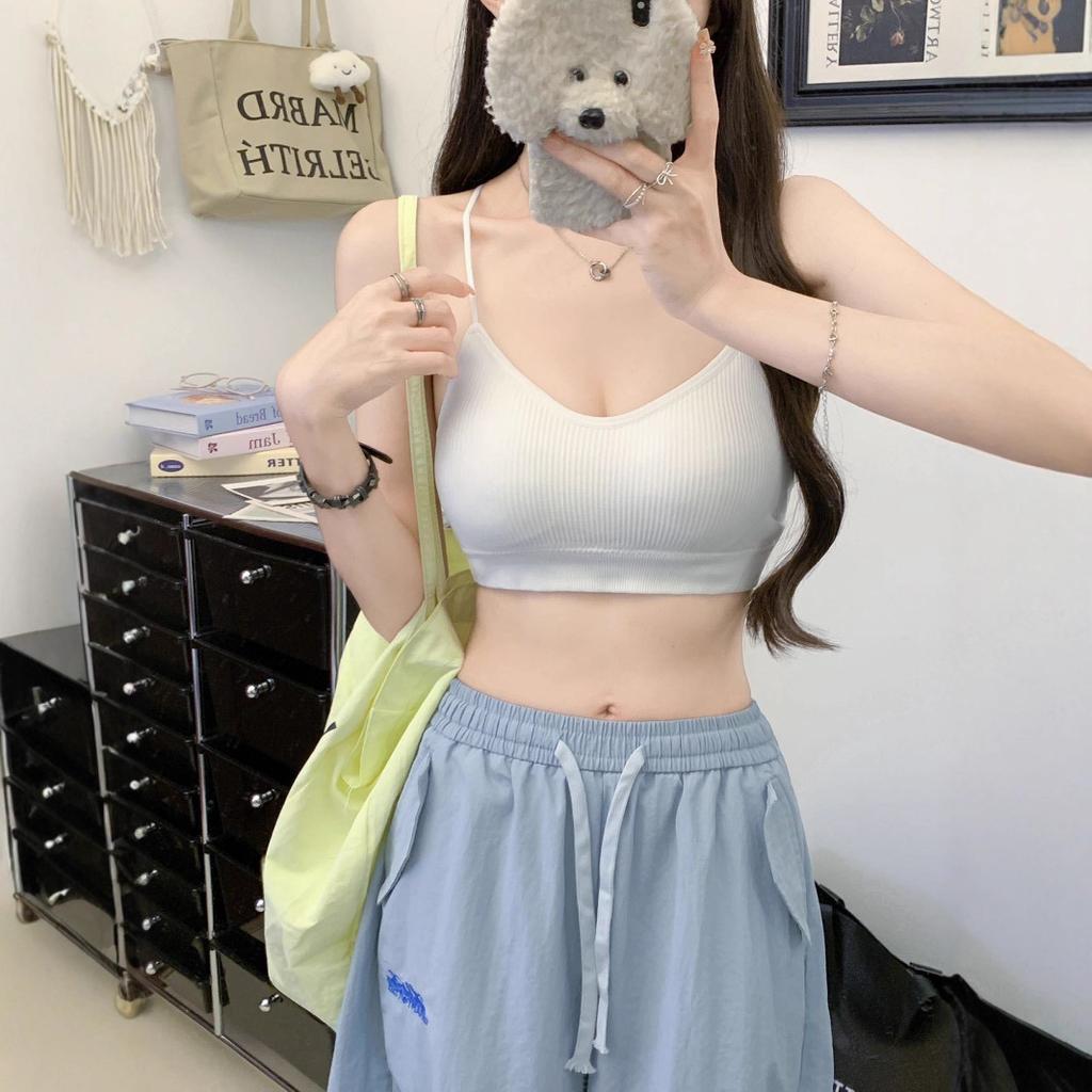 #Summer new pure desire sexy cross halter sling vest slim fit integrated with chest pad