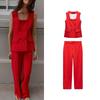 Spring Fashionable Square Collar Sleeveless Lining Button Decoration Vest 8010600 Trousers Split Straight Pants 8011600