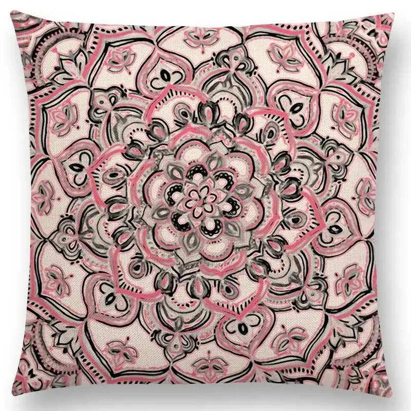 New Boho Art Flower Gorgeous Floral Diamond Doodle Botanical Geometry Mandala Decorative Pattern Cushion Cover Throw Pillow Case