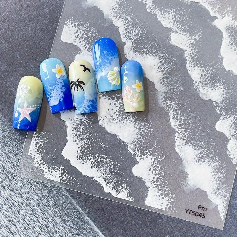1pc Summer Ocean Wave Nail Stickers - French Manicure Seascape with Waves, Long-Lasting Reusable Nail Decorations for Women