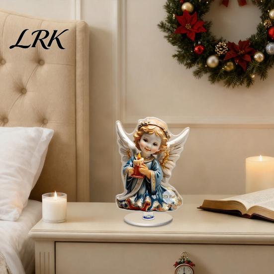 Rotating Angel Figurines Christmas Acrylic 360 Degree Ornament, Double-sided HD UV Printed Religious Theme Gifts 2D Decorative Item for Holiday